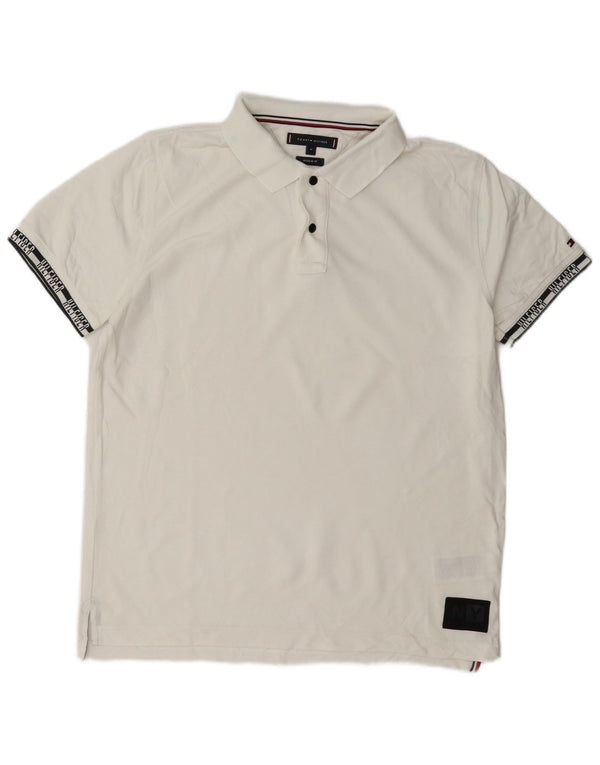 Tommy Hilfiger Mens Graphic Regular Fit Polo Shirt Medium White Cotton