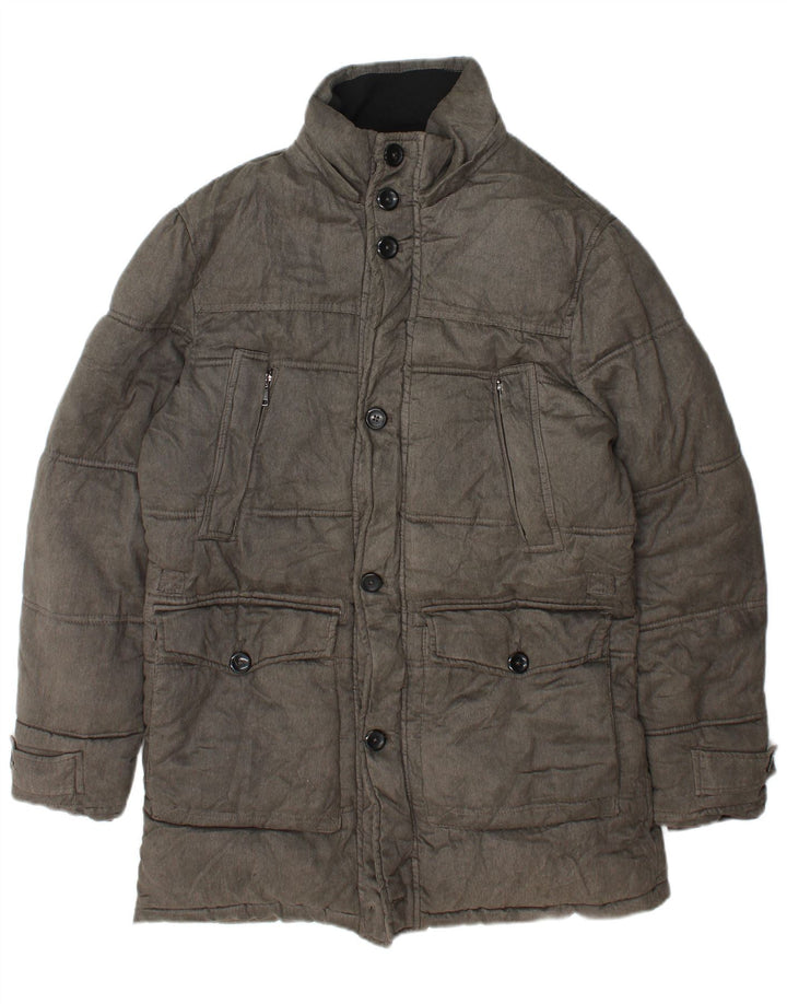 Zara Mens Padded Coat UK 38 Medium Grey Polyester