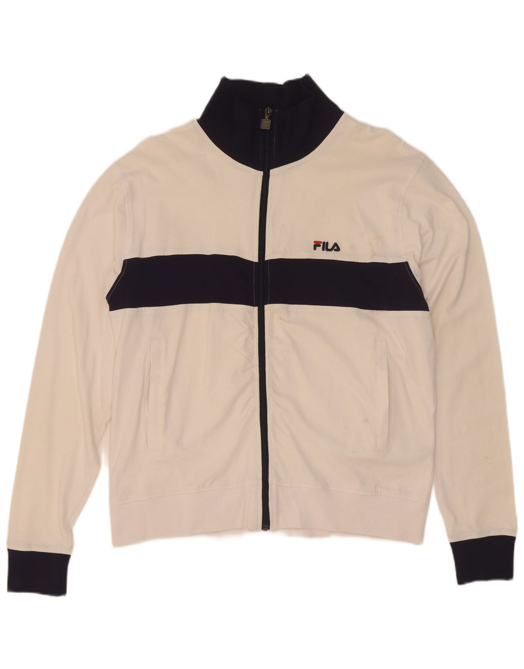 Fila Mens Tracksuit Top Jacket Small White Colourblock Cotton