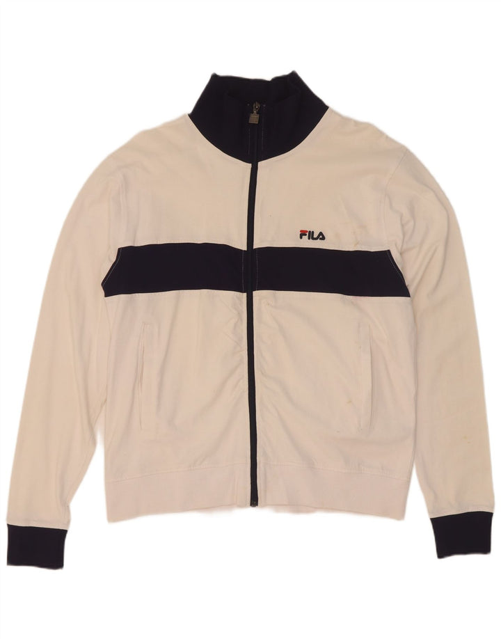 Fila Mens Tracksuit Top Jacket Small White Colourblock Cotton