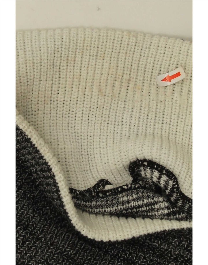 Vintage Mens Shawl Neck Jumper Sweater Medium Grey Geometric
