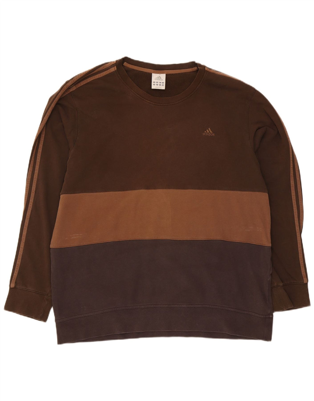 Adidas Mens Sweatshirt Jumper 2XL Brown Colourblock Cotton