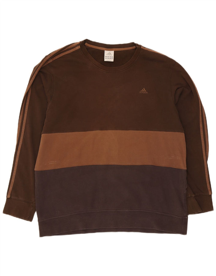 Adidas Mens Sweatshirt Jumper 2XL Brown Colourblock Cotton