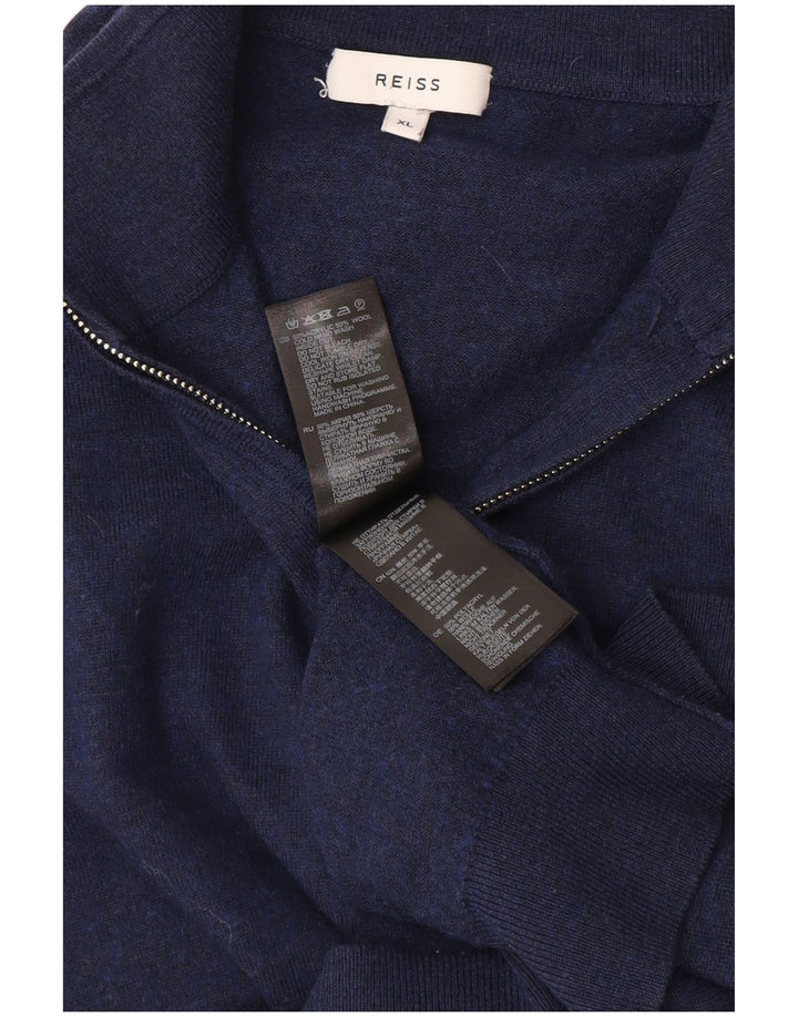 Reiss Mens Zip Neck Jumper Sweater XL Navy Blue Acrylic
