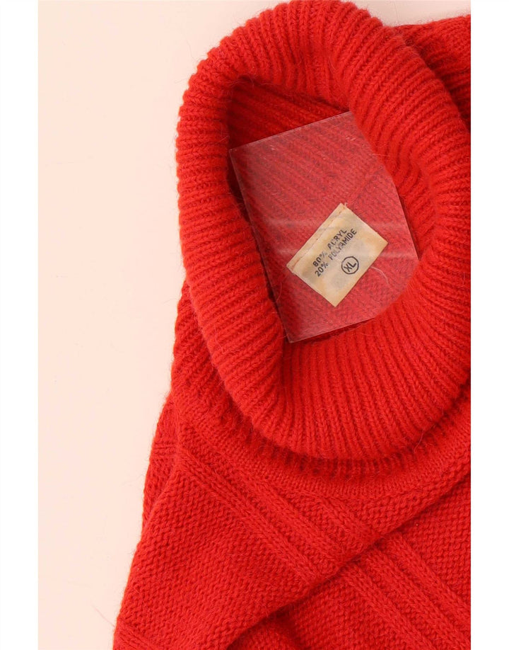 Vintage Mens Roll Neck Jumper Sweater XL Red Acrylic