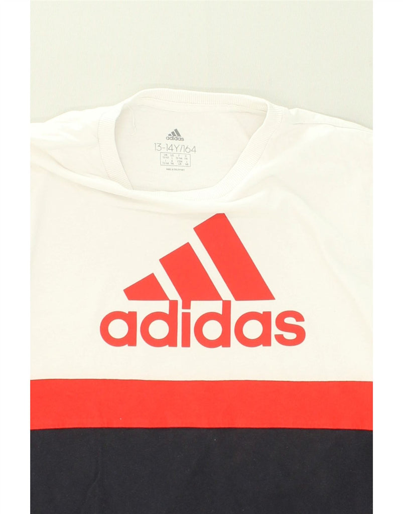 ADIDAS Boys Graphic T-Shirt Top 13-14 Years White Colourblock Cotton | Vintage Adidas | Thrift | Second-Hand Adidas | Used Clothing | Messina Hembry 