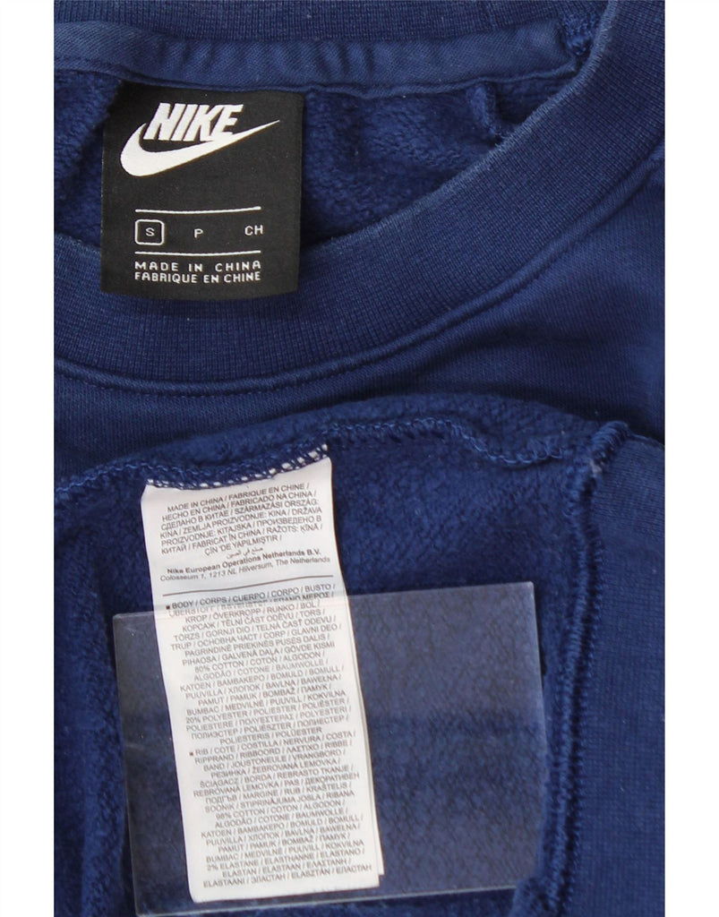 NIKE Mens Graphic Sweatshirt Jumper Small Navy Blue Colourblock Cotton Vintage Nike and Second-Hand Nike from Messina Hembry 