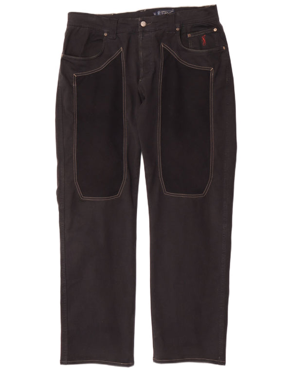 Jeckerson Mens Straight Casual Trousers W40 L31 Black Colourblock Cotton