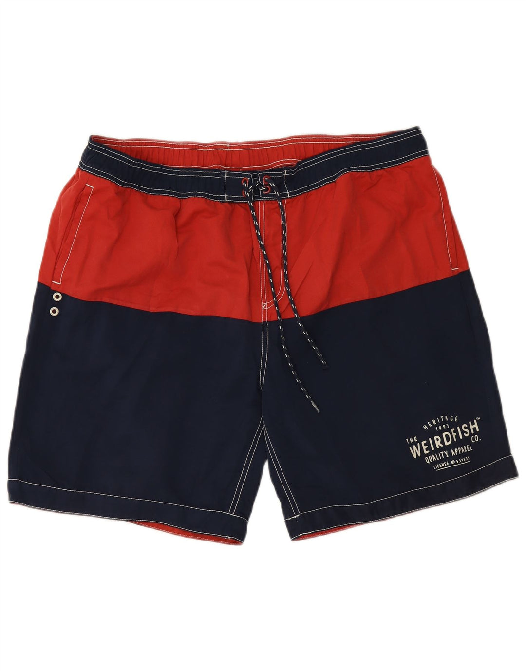 WEIRD FISH Mens Graphic Swimming Shorts XL  Navy Blue Colourblock
