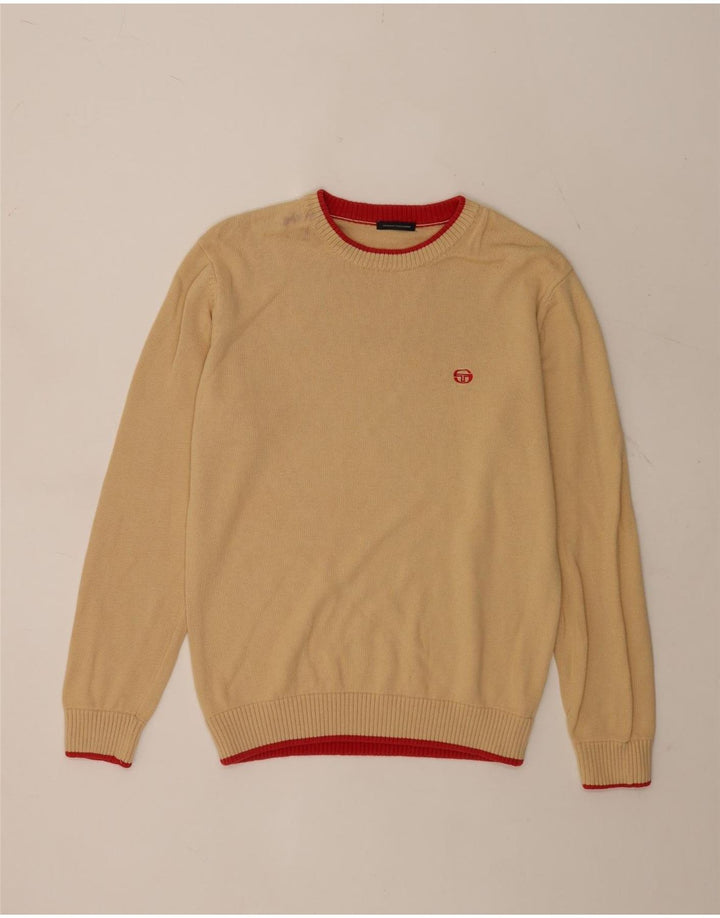 Sergio Tacchini Mens Crew Neck Jumper Sweater Medium Beige Cotton