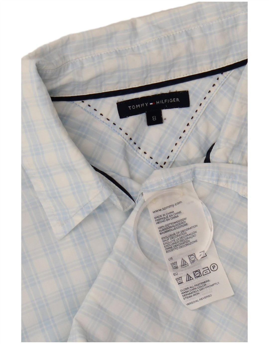 Tommy Hilfiger Womens Shirt US 8 Medium Blue Check Cotton