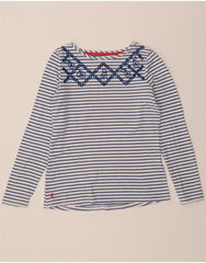 JOULES Womens Top Long Sleeve UK 8 Small Blue Striped Cotton