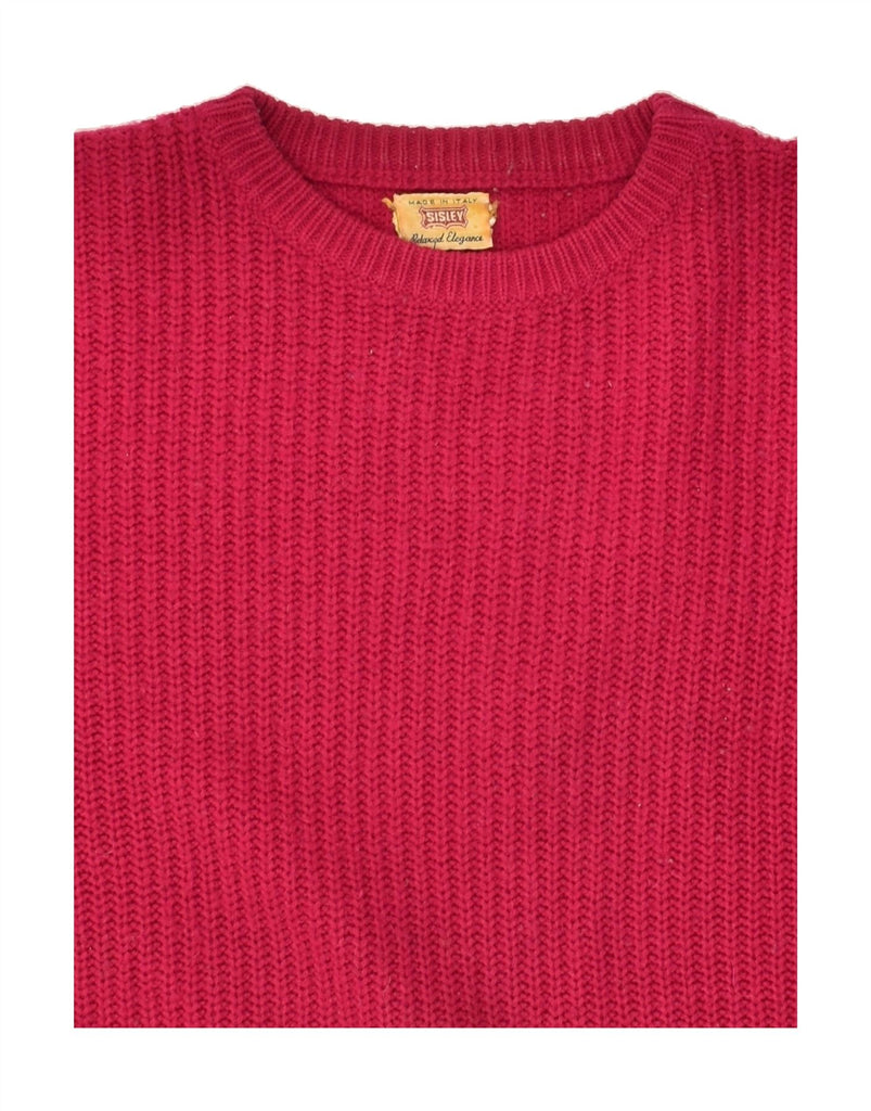 SISLEY Womens Boat Neck Jumper Sweater UK 10 Small Burgundy Acrylic | Vintage Sisley | Thrift | Second-Hand Sisley | Used Clothing | Messina Hembry 