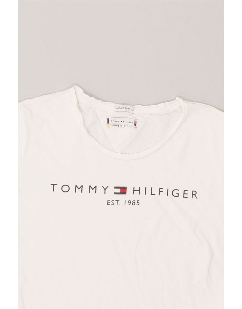 TOMMY HILFIGER Girls Graphic T-Shirt Top 15-16 Years White Cotton | Vintage Tommy Hilfiger | Thrift | Second-Hand Tommy Hilfiger | Used Clothing | Messina Hembry 