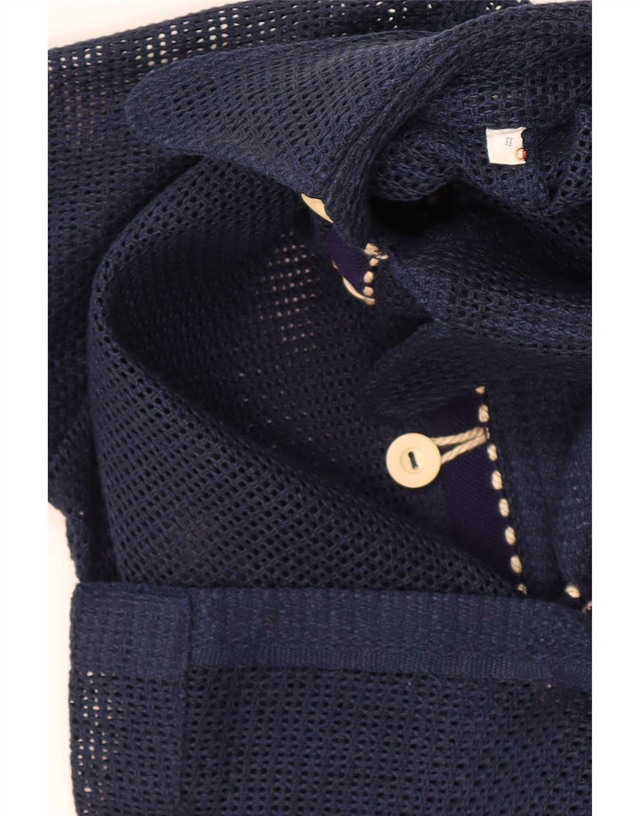 Vintage Mens See Through Short Sleeve Shirt Small Navy Blue