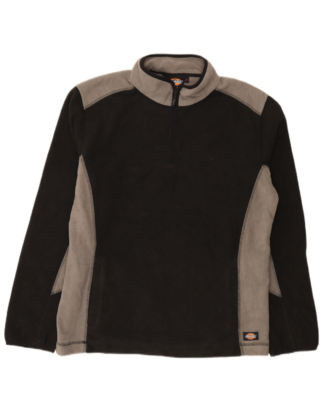 Dickies Mens Zip Neck Fleece Jumper XL Black Colourblock Polyester