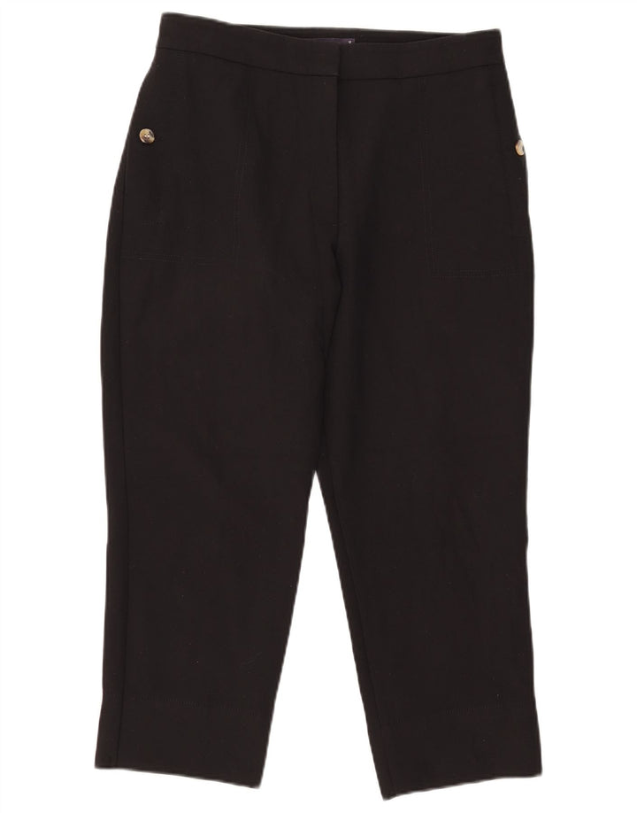 Marks & Spencer Womens Straight Cropped Trousers UK 12 Medium W31 L23 Black