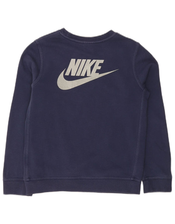NIKE Boys Swoosh Graphic Sweatshirt Jumper 10-11 Years Medium Navy Blue