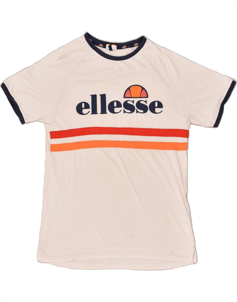 ELLESSE Womens Graphic T-Shirt Top UK 14 Large White | Vintage Ellesse | Thrift | Second-Hand Ellesse | Used Clothing | Messina Hembry 