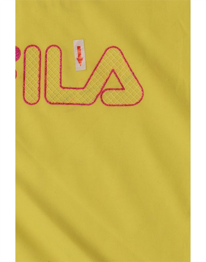 Fila Womens Crop Graphic Top Long Sleeve UK 14 Medium Yellow Cotton