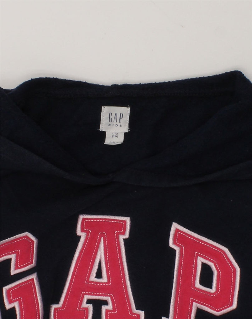 GAP Girls Graphic Hoodie Jumper 9-10 Years Large  Navy Blue Cotton | Vintage Gap | Thrift | Second-Hand Gap | Used Clothing | Messina Hembry 