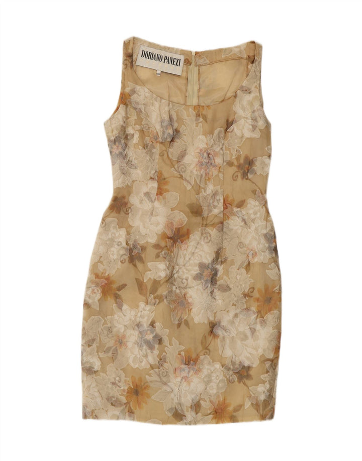 VINTAGE Womens Sleeveless Sheath Dress IT 44 Medium Beige Floral Vintage Vintage and Second-Hand Vintage from Messina Hembry 