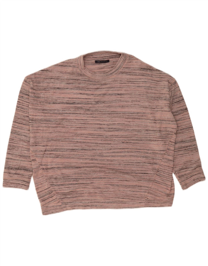 Marks & Spencer Womens Crew Neck Jumper Sweater UK 12 Medium Pink Striped
