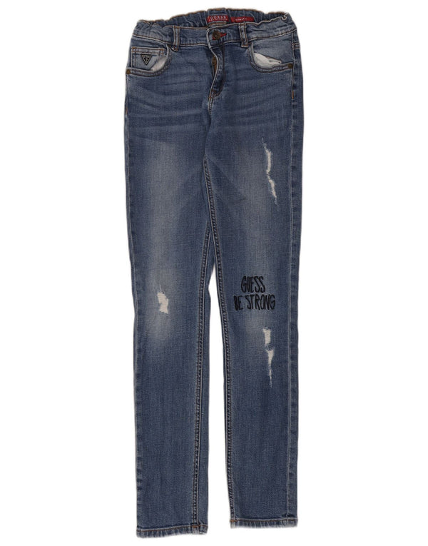 Guess Girls Distressed Skinny Jeans 11-12 Years W26 L30 Blue Designer