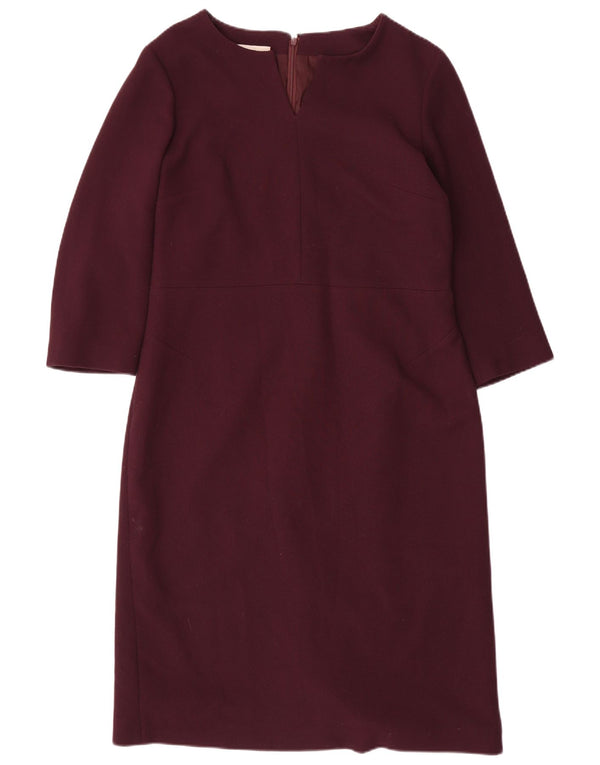 Hobbs Womens 3/4 Sleeve Sheath Dress UK 14 Large Burgundy Polyester