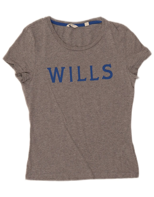 Jack Wills Womens Graphic T-Shirt Top UK 6 Small Grey Flecked Cotton
