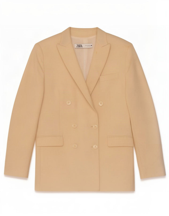 Zara Womens Double Breasted Blazer Jacket UK 14 Medium Beige Polyester