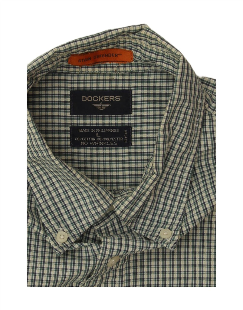 DOCKERS Mens Stain Defender Short Sleeve Shirt Large Green Check Cotton Vintage Dockers and Second-Hand Dockers from Messina Hembry 