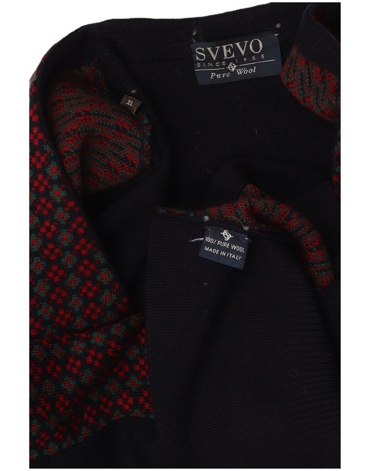 Svevo Mens Knit Waistcoat XL Navy Blue Geometric Wool