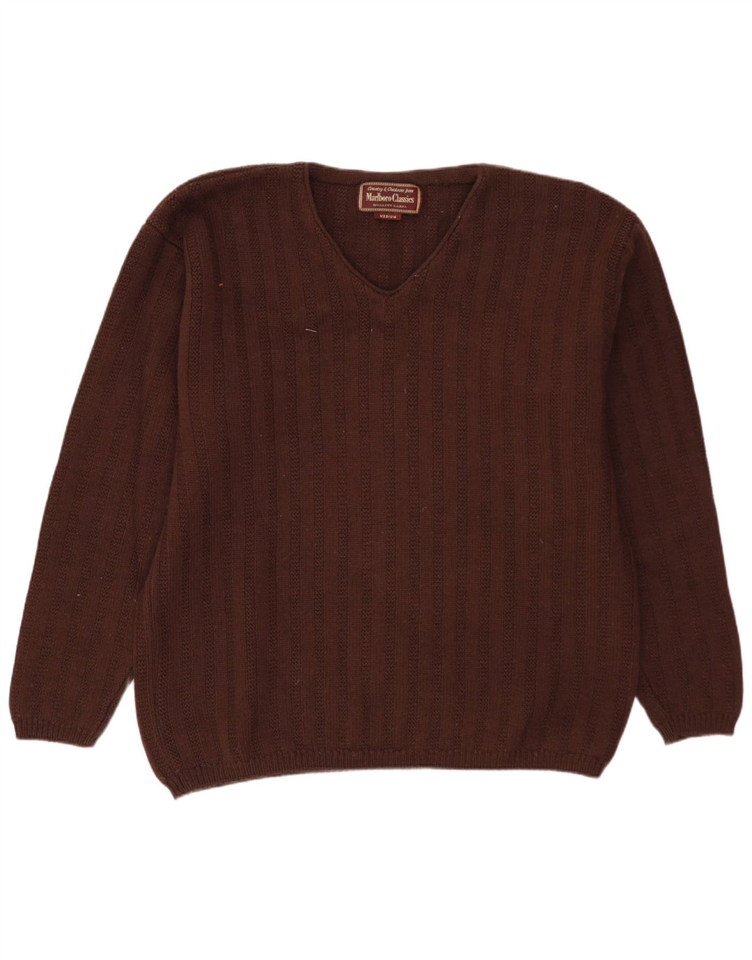 MARLBORO CLASSICS Mens V-Neck Jumper Sweater Medium Brown Wool