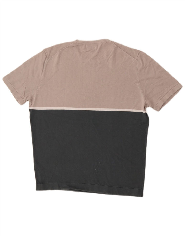 Massimo Dutti Mens T-Shirt Top Medium Green Colourblock Cotton