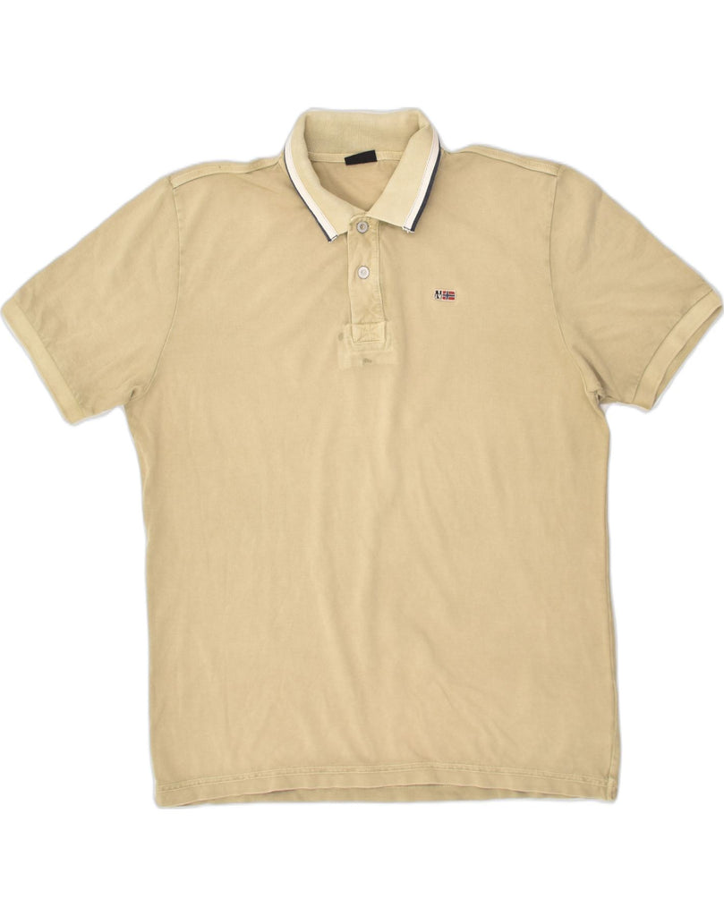 NAPAPIJRI Mens Polo Shirt 2XL Beige Cotton | Vintage Napapijri | Thrift | Second-Hand Napapijri | Used Clothing | Messina Hembry 