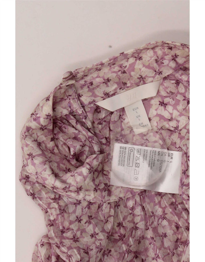 H&M Womens Long Sleeve Blouse Top UK 16 Large Pink Floral Polyester