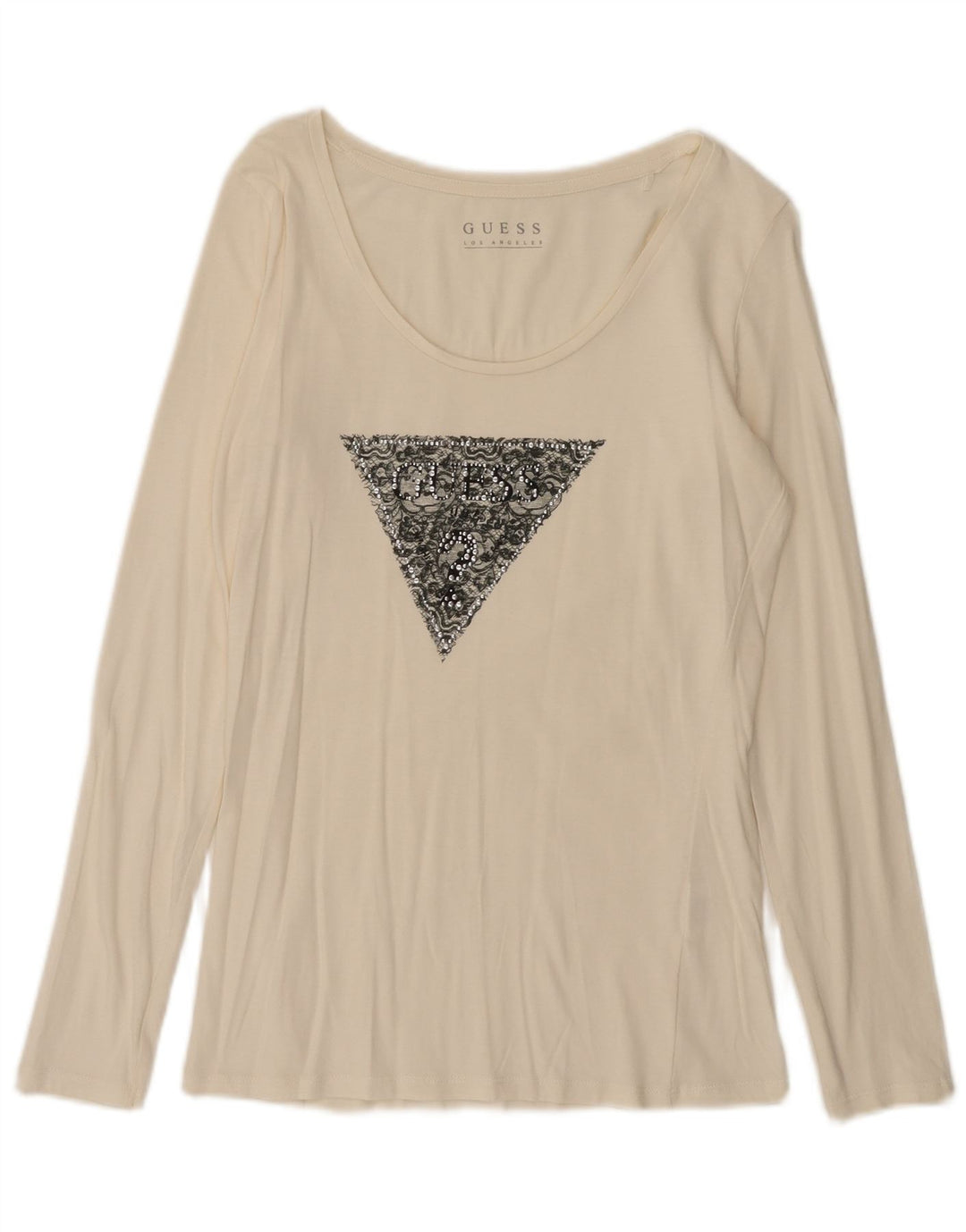 Guess Womens Graphic Top Long Sleeve UK 12 Medium Off White
