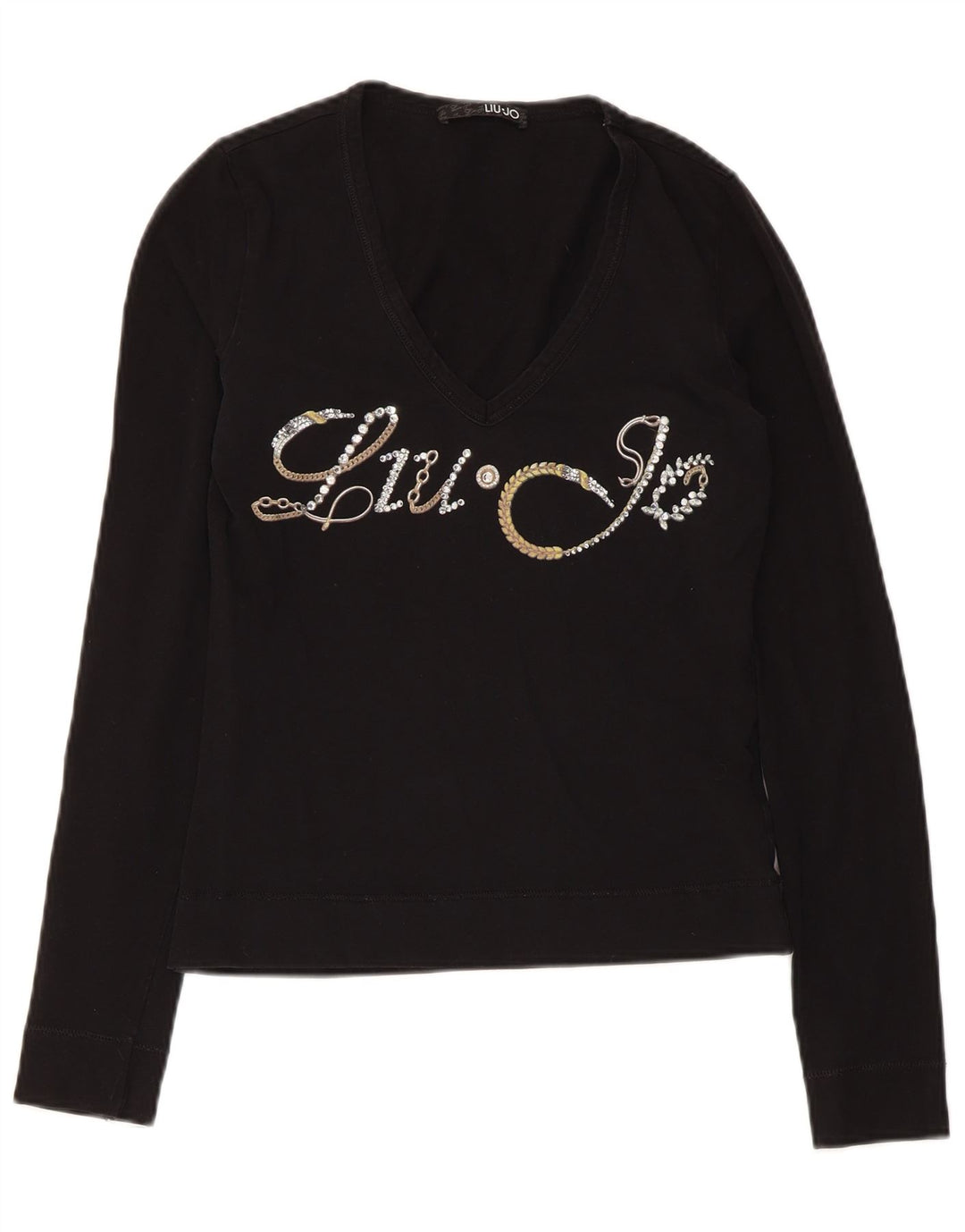 Liu Jo Womens Graphic Top Long Sleeve IT 42 Medium Black Cotton