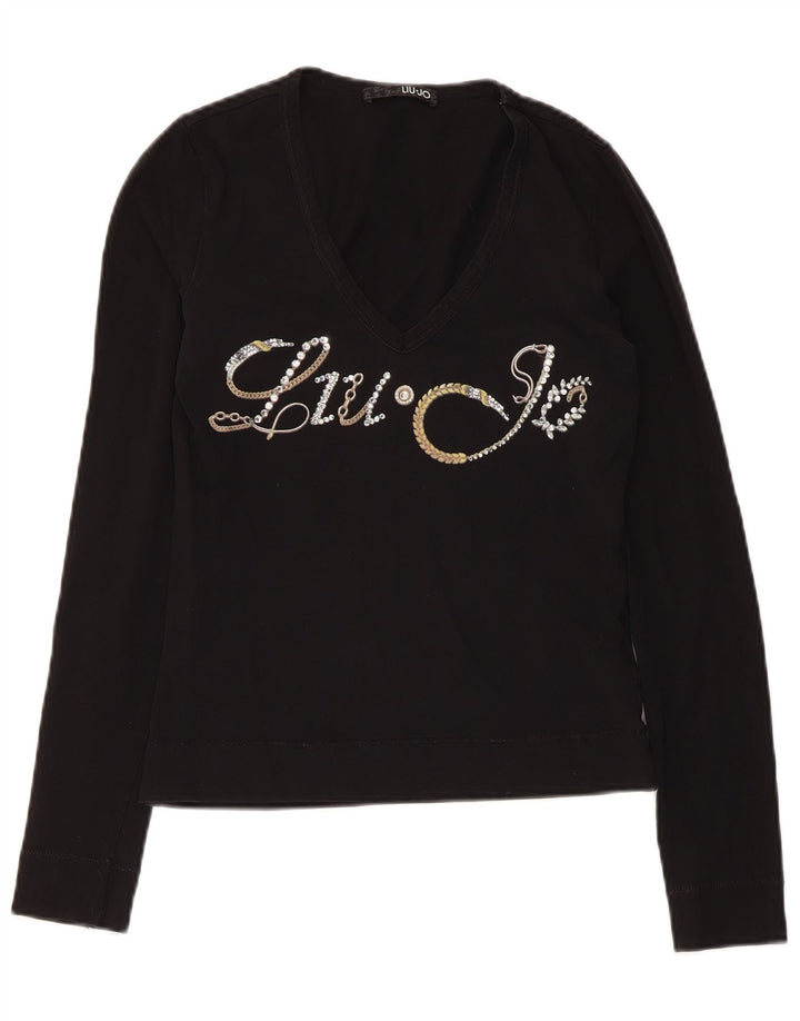 Liu Jo Womens Graphic Top Long Sleeve IT 42 Medium Black Cotton