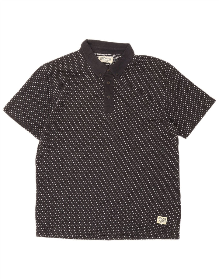 Jack & Jones Mens Polo Shirt Medium Navy Blue Spotted Cotton