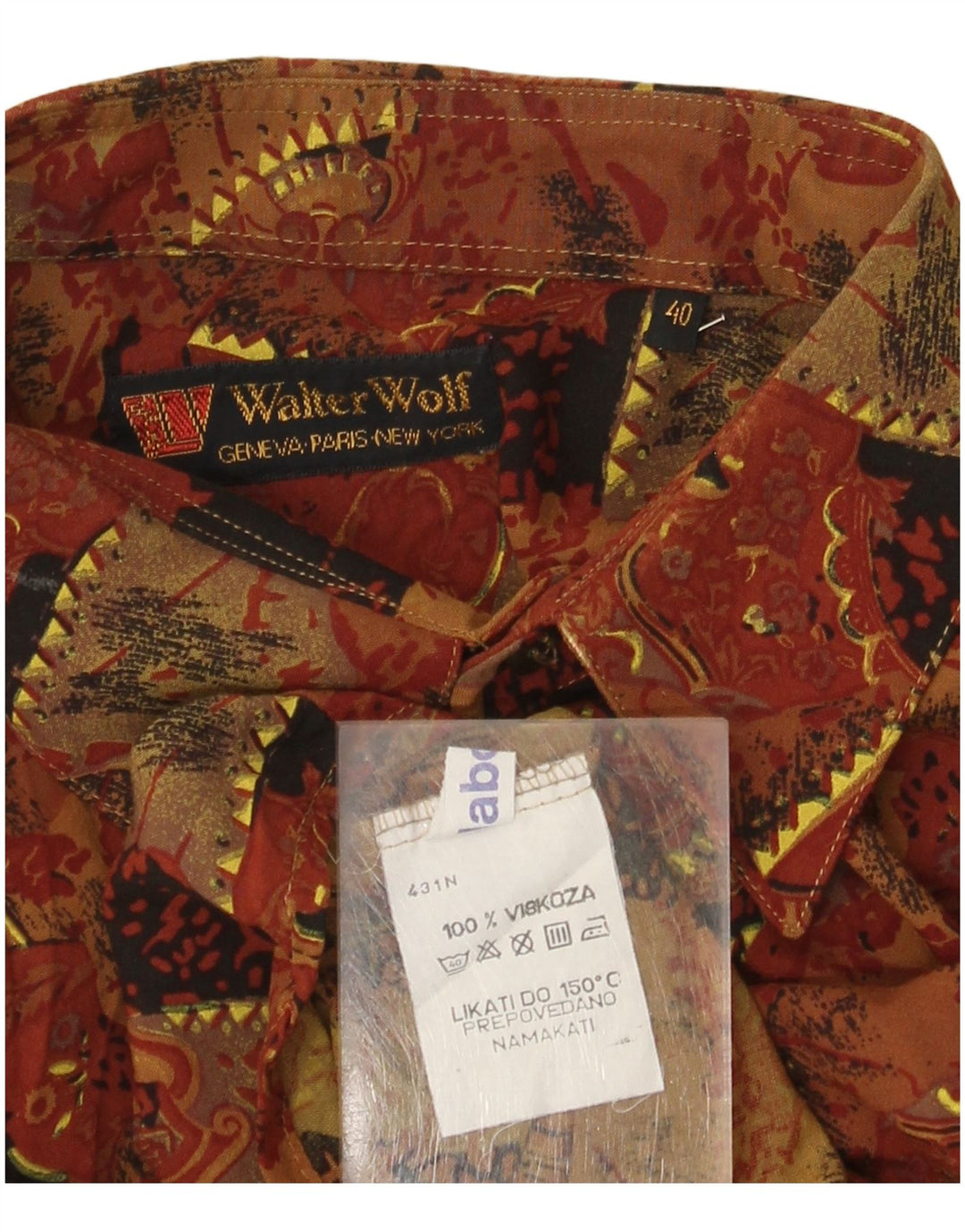 Walter Wolf Mens Abstract Pattern Shirt Size 40 Medium Brown Viscose