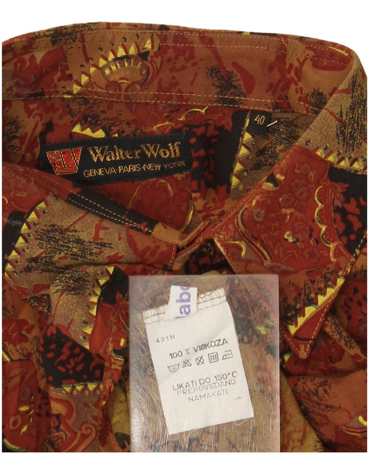 Walter Wolf Mens Abstract Pattern Shirt Size 40 Medium Brown Viscose