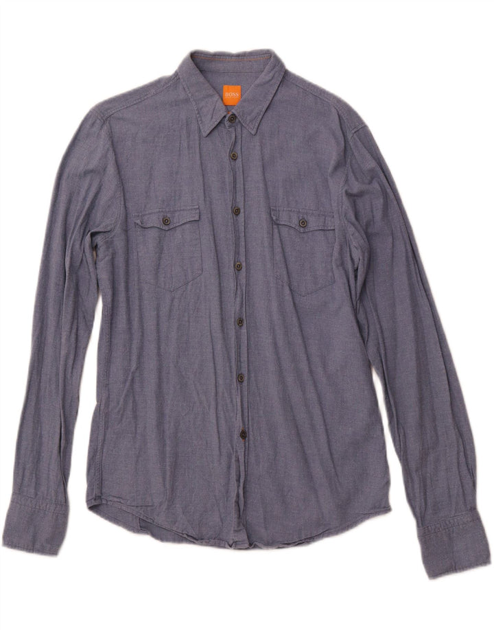 HUGO BOSS Mens Slim Fit Shirt Medium Blue Cotton