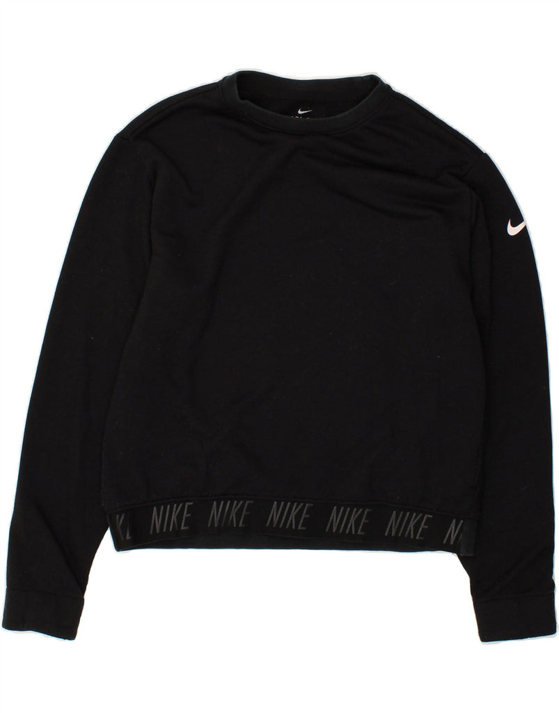 NIKE Womens Dri Fit Graphic Sweatshirt Jumper UK 14 Medium Black | Vintage Nike | Thrift | Second-Hand Nike | Used Clothing | Messina Hembry 