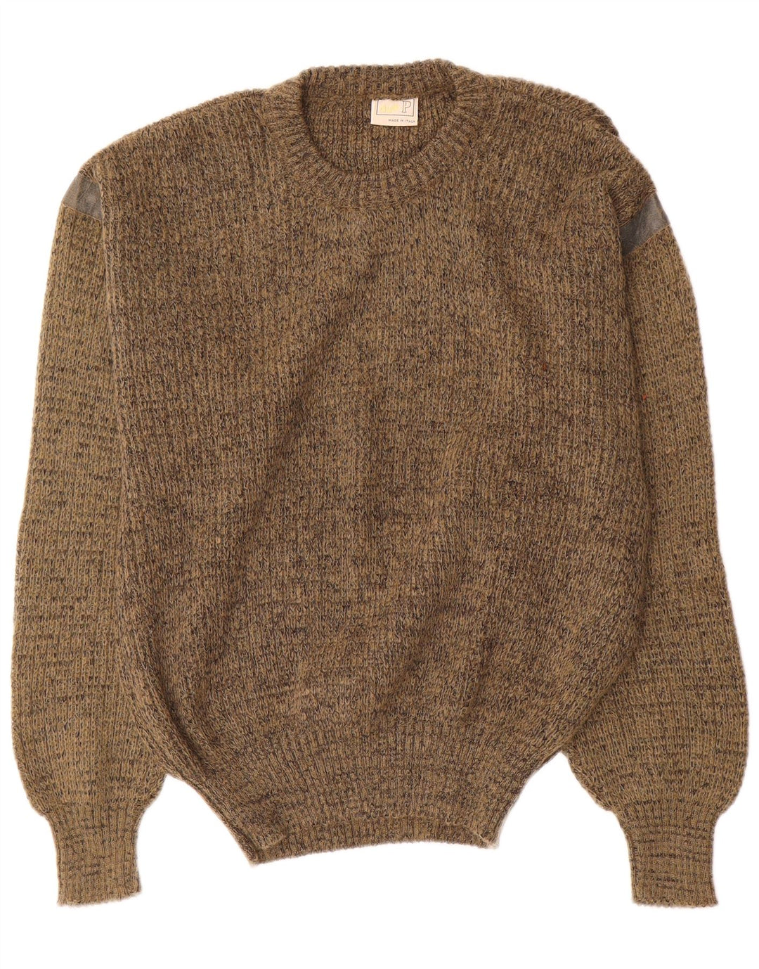 Vintage Mens Crew Neck Jumper Sweater Medium Khaki Flecked