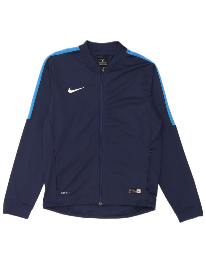NIKE Boys Dri Fit Tracksuit Top Jacket 12-13 Years Large Navy Blue