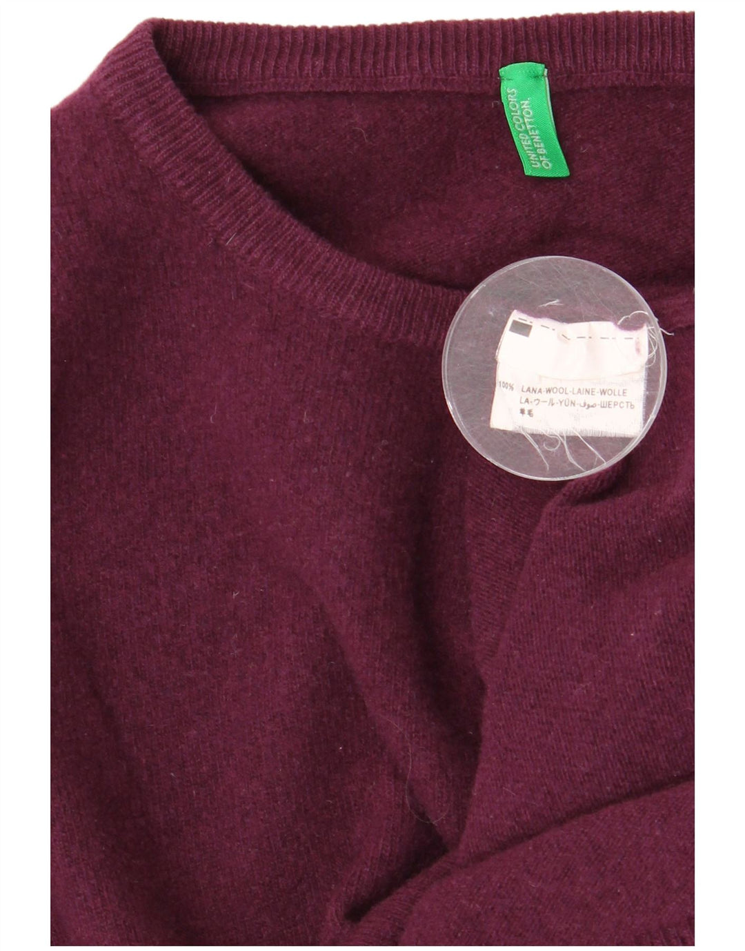 Benetton Womens Crew Neck Jumper Sweater UK 14 Medium Burgundy Wool