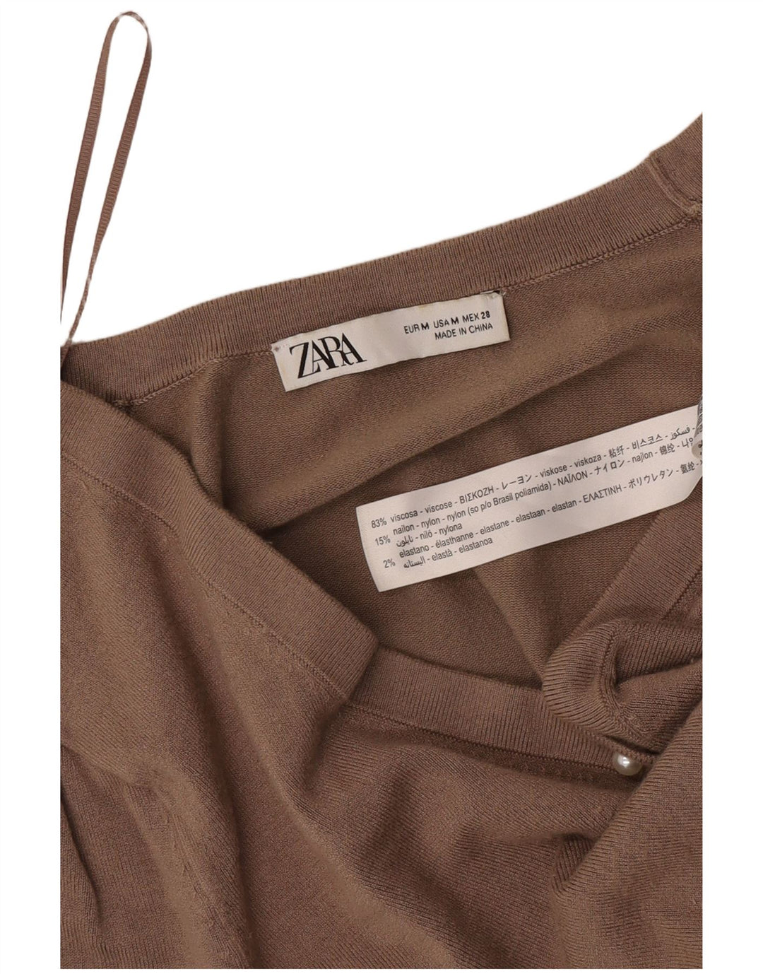 Zara Womens V-Neck Jumper Sweater UK 12 Medium Brown Viscose