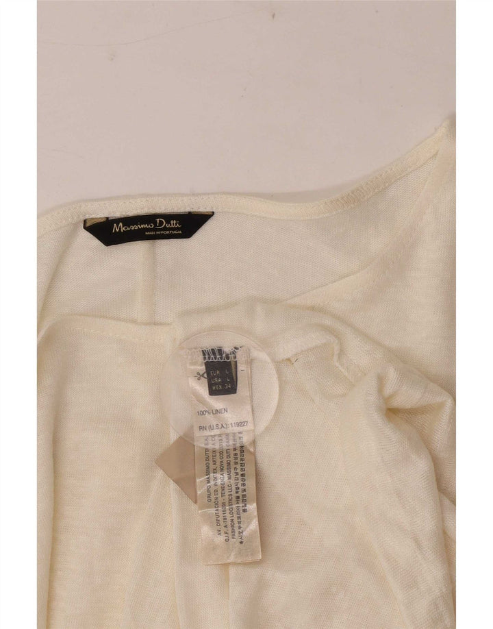 Massimo Dutti Womens Top Long Sleeve UK 16 Large Off White Linen